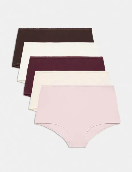 Marks & Spencer 5pk Cotton Lycra High Rise Shorts Bitter Chocolate