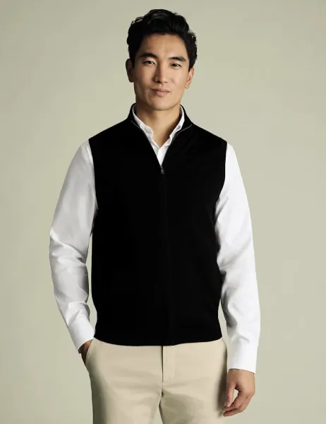 Charles Tyrwhitt Pure Extra Fine Merino Wool Zip Up Gilet Black