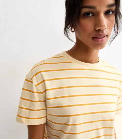 Women's Yellow Cotton Striped T-Shirt