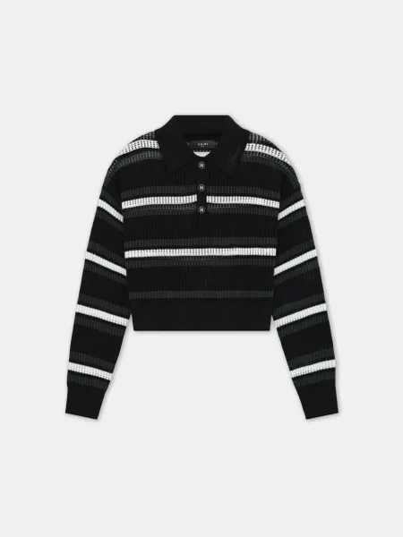 WOMEN - WOMEN'S MA LONG SLEEVE OVERSIZED POLO - Black Multi