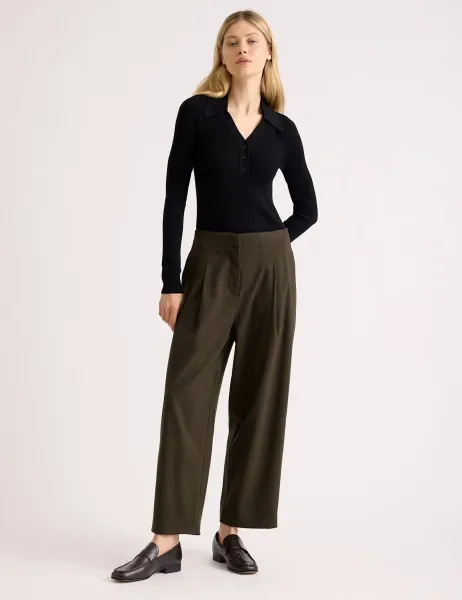 Albaray Mini Checked Barrel Leg Cropped Trousers Brown Mix