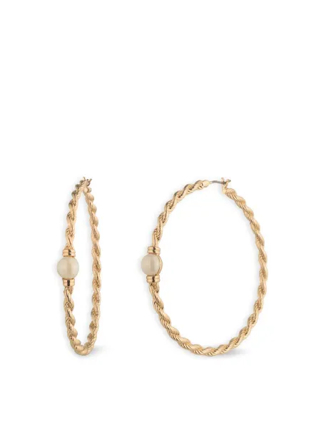 Lauren Ralph Lauren 50mm Rope Pearl Hoop Earrings