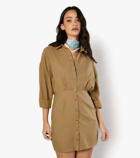 Women's Brown Fitted Shirt Dress