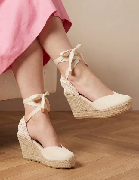 Jones Bootmaker Strappy Wedge Espadrilles Beige Mix