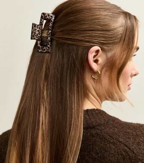 New Look Brown Leopard Print Rectangular Hair Clip