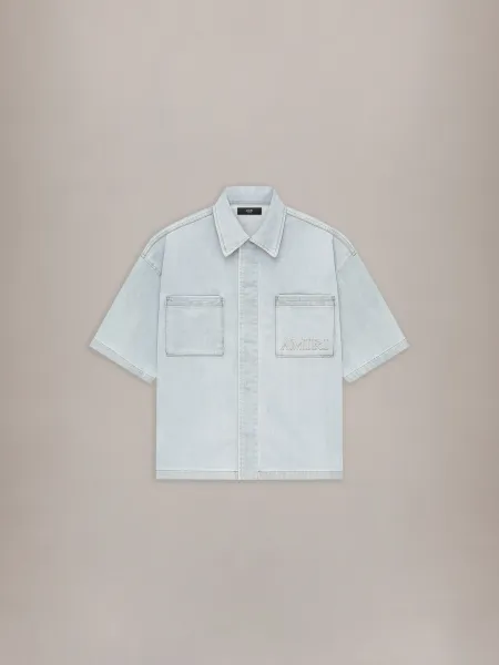 3D SHORT SLEEVE SNAP SHIRT - Light Indigo