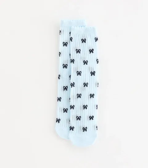 Blue Bow Pattern Cotton Rich Socks