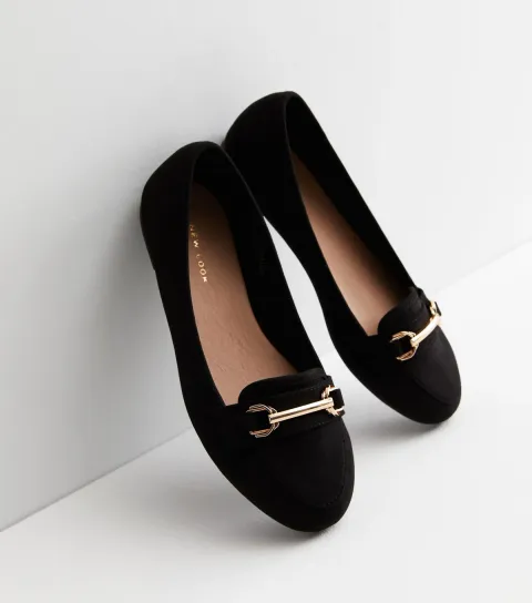 Women's Black Suedette Buckle Trim Loafers Vegan