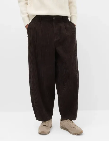 Marks & Spencer Barrel Fit Corduroy Trousers Bitter Chocolate