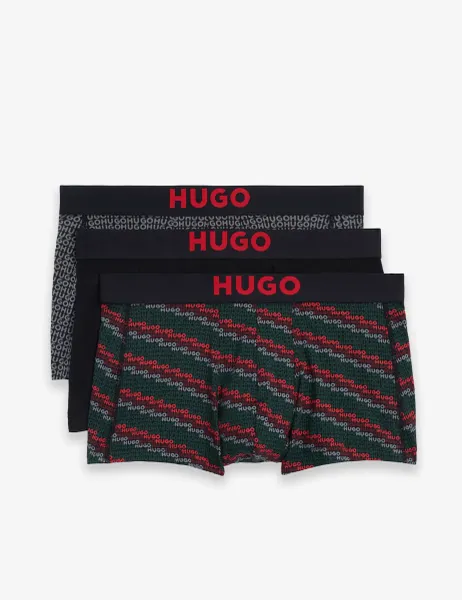 HUGO 3 Pack Cotton Rich Logo Waistband Trunks Multi