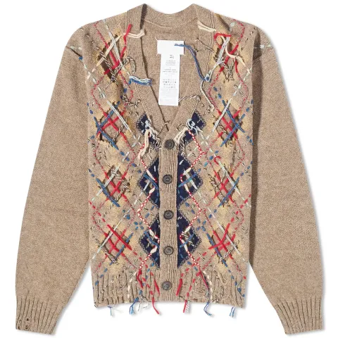 Distressed Argyle Cardigan