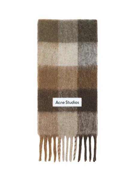 Check fringe scarf Dark brown/white/brown