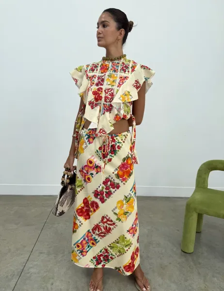 Printed Maxi Utility Skirt Cream