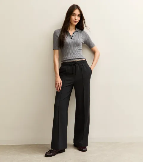 Women's Black Wide Leg Elasticated Waist Jersey Trousers