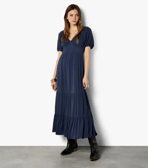 Women's Navy Milkmaid Maxi Dress