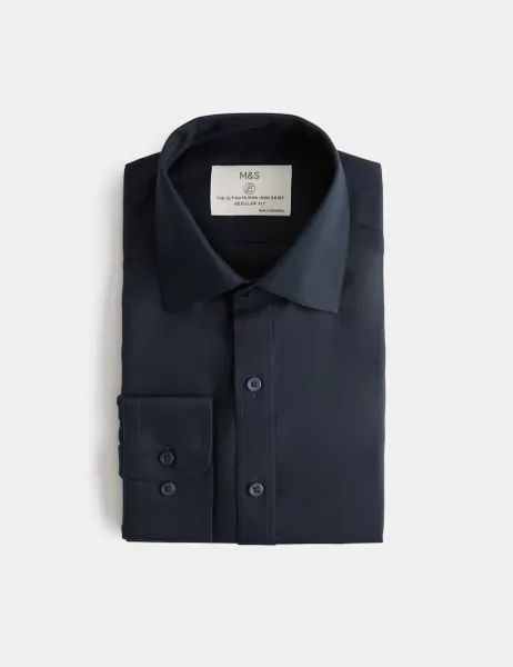 Marks & Spencer Regular Fit Ultimate Non Iron Cotton Shirt Dark Navy