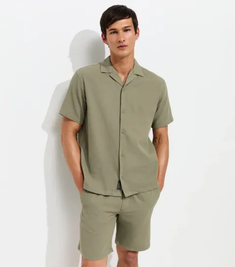 Men's Light Khaki Cotton Waffle Texture Resort Shirt