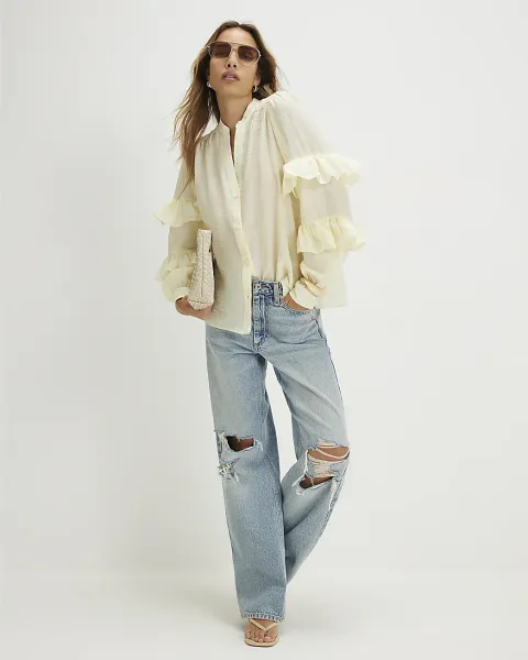 River Island Long Sleeve Ruffle Blouse