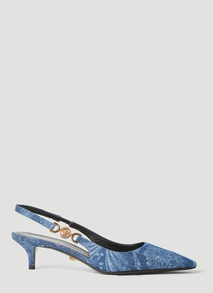 Barocco Denim Low Slingback Pumps