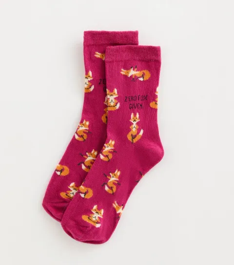 Pink Zero Fox Given Patterned Ankle Socks