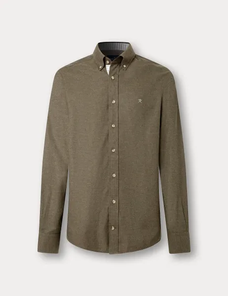 Hackett Tailored Fit Pure Cotton Flannel Shirt Khaki