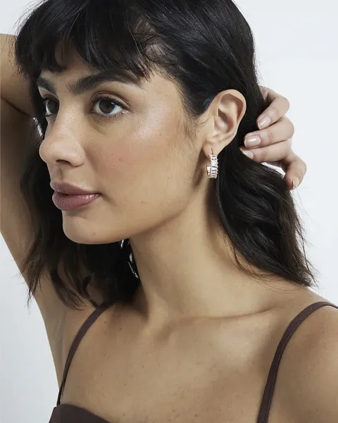 River Island Rose Hoop Diamond Simulant Earrings