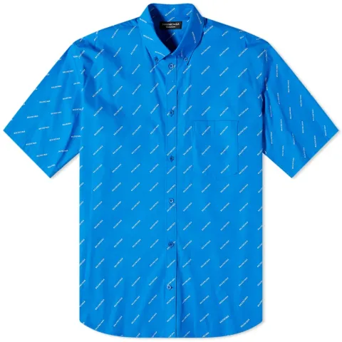 Short Sleeve Repeat Logo Button Down Shirt