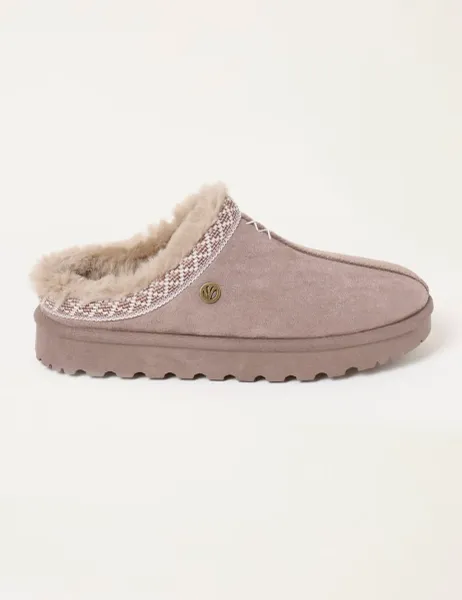 FatFace Faux Fur Lined Mule Slippers Natural
