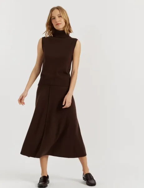 Chinti & Parker Midi A-Line Skirt with Cashmere Chocolate