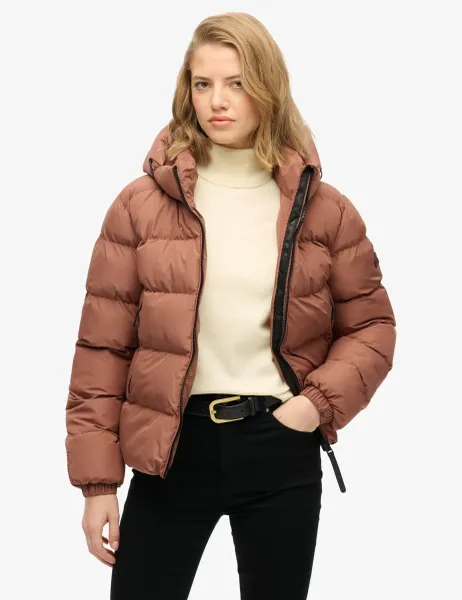 Superdry & Co Water Resistant Hooded Puffer Jacket Brown