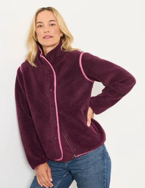 FatFace Fleece Funnel Neck Bomber Jacket Burgundy