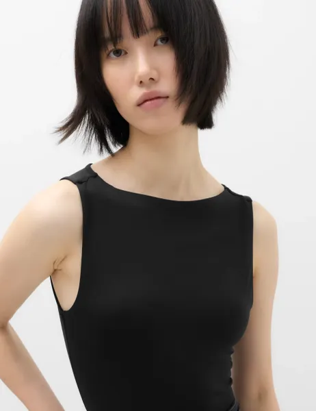 Marks & Spencer Slash Neck Vest Bodysuit Black