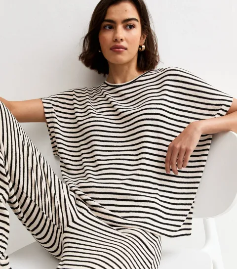 Women's Cream Textured Soft Touch Stripe Top