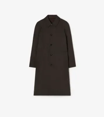 Long Reversible Gabardine Parkbury Car Coat in Chocolate brown