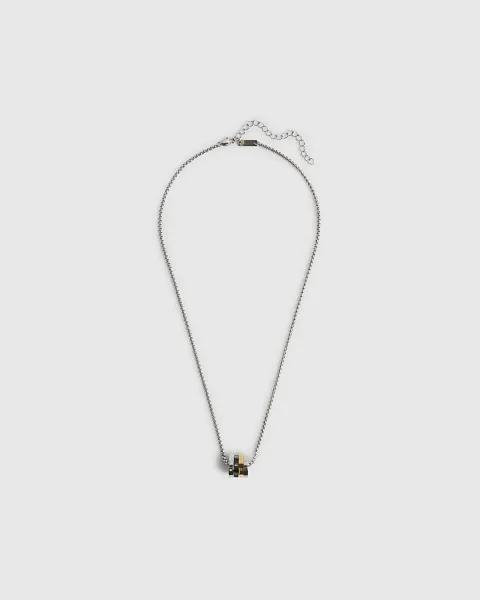 River Island Steel Numerals Spinning Rings Necklace