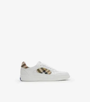 Leather and Check Terrace Sneakers​ in White/sand beige