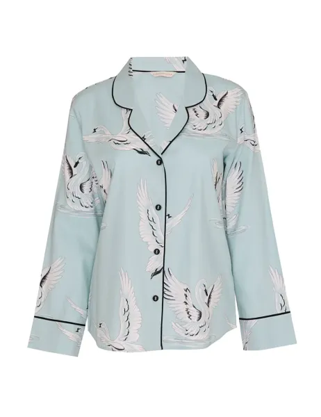 Cyberjammies Cotton Rich Swan Print Pyjama Top Mint