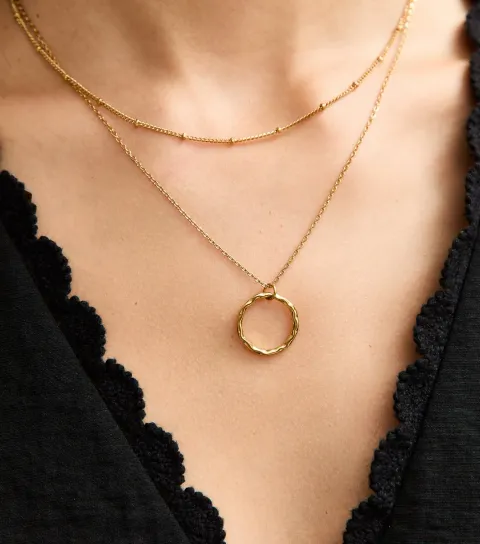 New Look Gold Tone Waterproof 2 Layer Circle Pendant Necklace