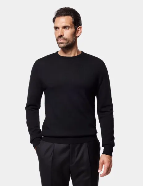 Hawes & Curtis Pure Merino Wool Textured Crew Neck Jumper Black