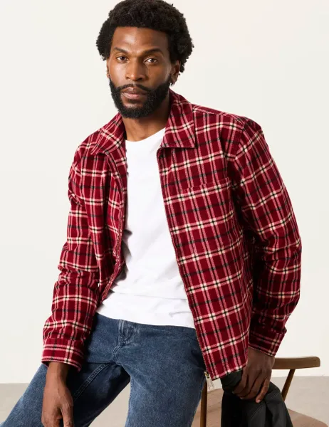 FatFace Cotton Rich Overshirt Red Mix