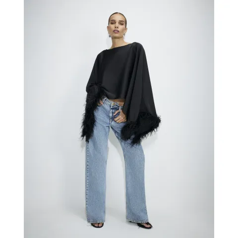River Island Satin Waterfall Faux Feather Cape