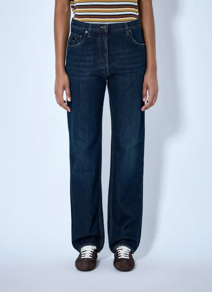 Straight-Leg Washed Denim Jeans