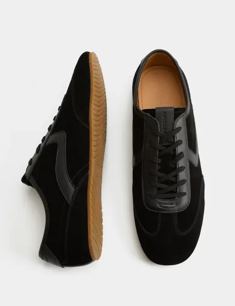 Autograph Low Profile Leather Lace Up Trainers Black