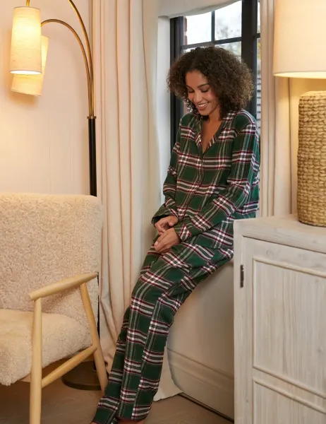 Cyberjammies Family Christmas Pure Cotton Checked Pyjama Bottoms Green Mix
