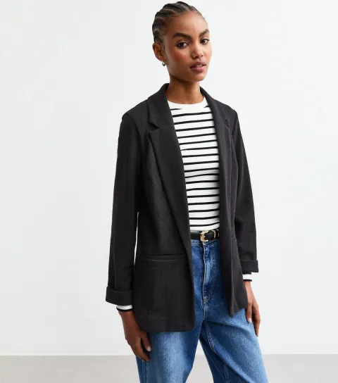 Women's Tall Black Textured Jersey Blazer