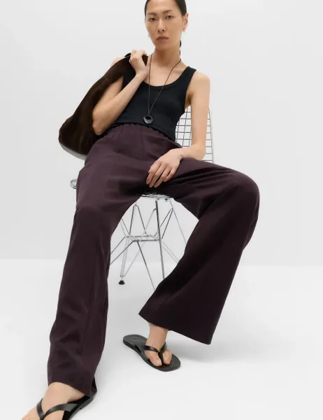 Marks & Spencer Lyocell Rich Elasticated Waist Wide Leg Trousers Dark Mulberry