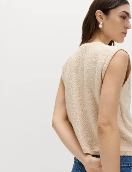 Marks & Spencer Cotton Rich Embellished Textured Cropped Waistcoat Natural