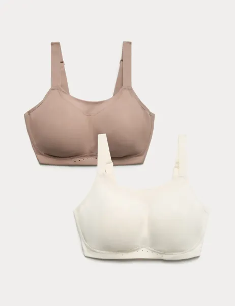 Goodmove 2 Pack Ultimate Support Non Wired Sports Bras A-H Ivory Mix