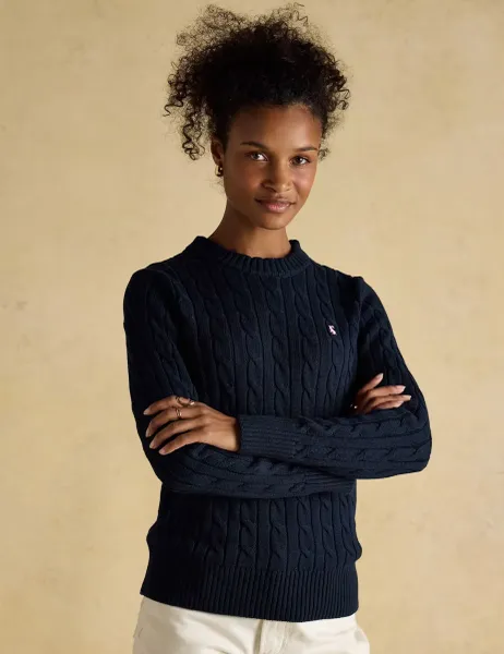 Joules Pure Cotton Cable Knit Crew Neck Jumper Navy Mix