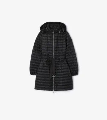 Nylon Amberley Puffer Coat in Black